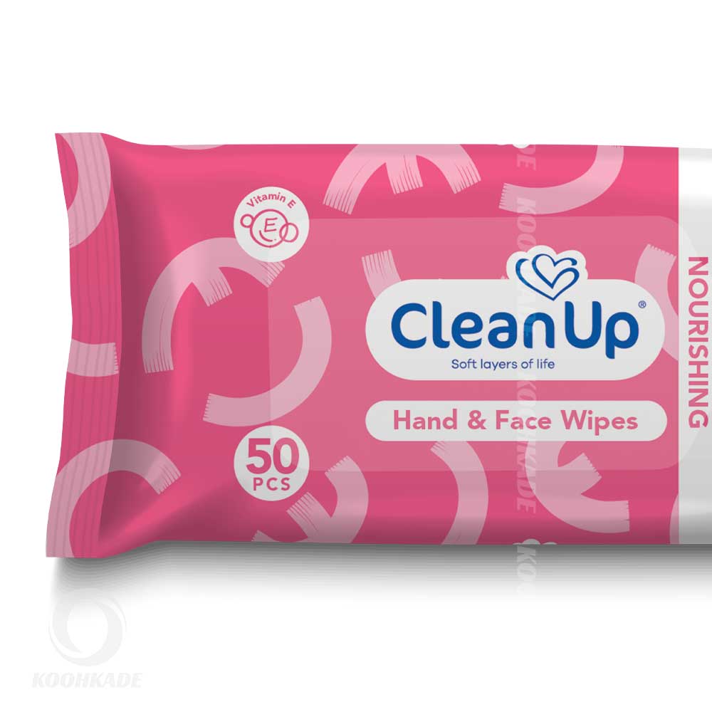 دستمال مرطوب دست و صورت CLEAN UP رطوبت رسان پوست 50 عددی|دستمال مرطوب دست و صورت پوست حساس کلین آپ | خرید دستمال مرطوب کلین آپ